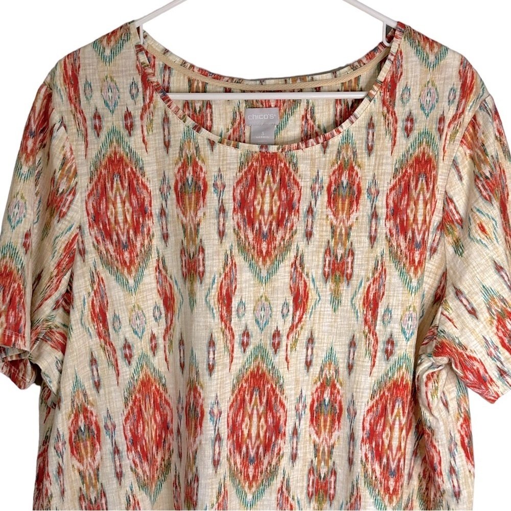 Chico’s Petite Ikat Button-Back Slub Tee Vanity Size 3/US XL #570308662 - Picture 3 of 12